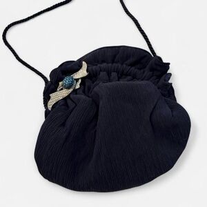 Vintage Letty Elegant Navy Evening Bag with Decorative Brooch